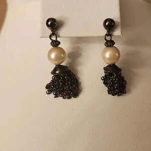 Vintage Pearl Tassle Stud Drop Earrings